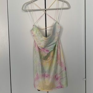 Zara SATIN EFFECT PRINT DRESS tie dye cowl neck